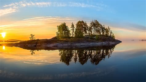 2560x1440 Island Reflection Sunrise View 1440p Resolution Wallpaper Hd
