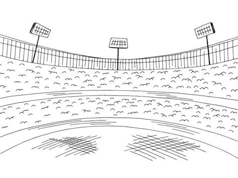 Football Field Drawing Black And White Flatartillustrationcouple