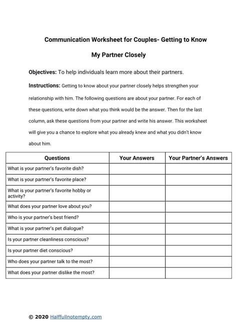 Worksheets For Couples In Relationships