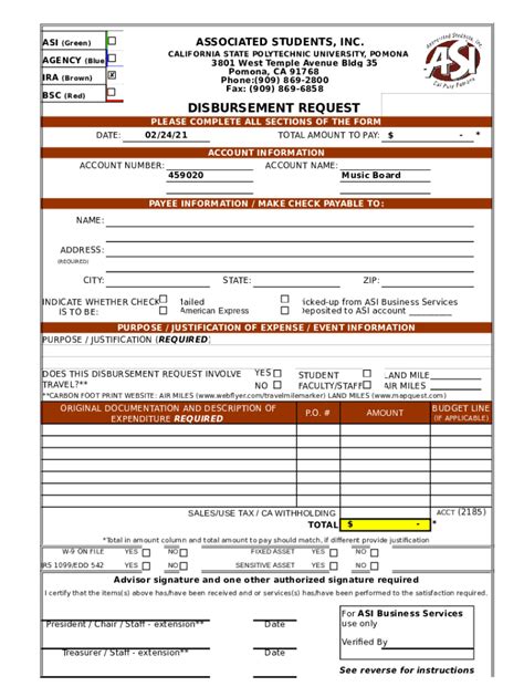 Fillable Online Disbursement Request Form Disbursement Request Form