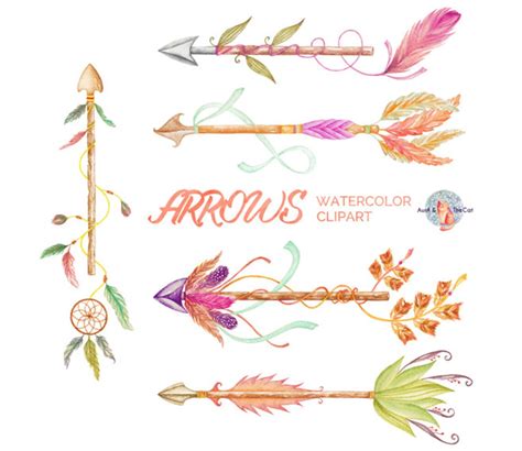 Arrows Watercolor Clipart Hand Painted Elements Feather Etsy