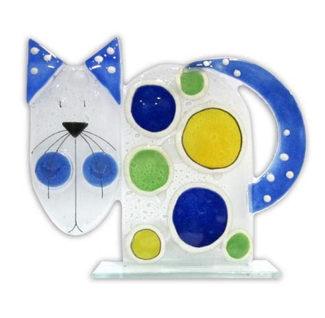 Fused Glass Cat Blue By Nobile Glassware Glaskunst Kunst Glas