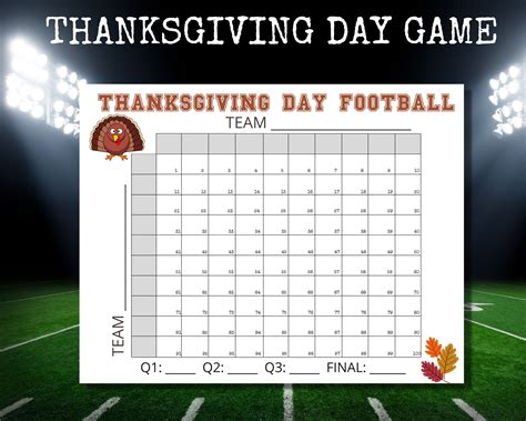 Football Squares Game Thanksgiving Day Game Football Squares Etsy Canada