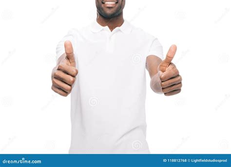 Cropped Shot Of Smiling African American Man Showing Thumb Up Stock