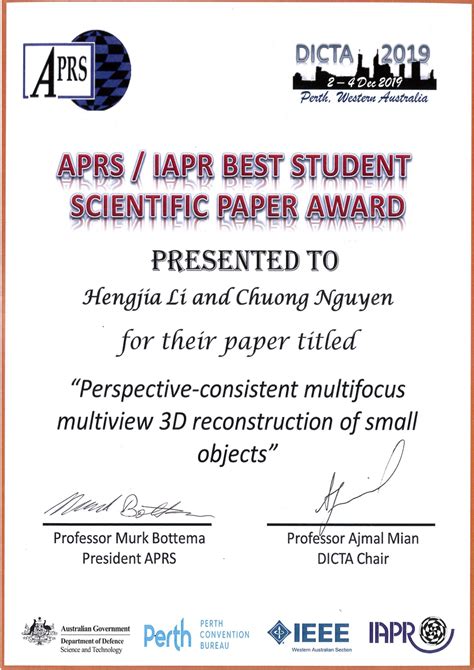 Best Student Scientific Paper Award At Dicta 2019 Imaging And
