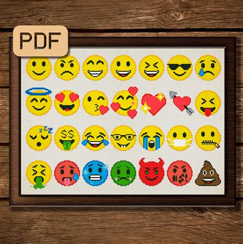 Emoji Cross Stitch Pattern Digital Pdf Funny Smiley Etsy