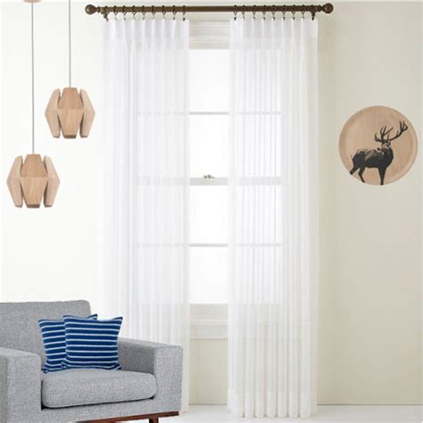 Cotton Look Sheer Pinch Pleat Voile Curtains White