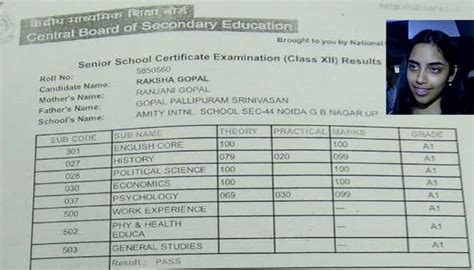 Cbse Class 12 Results Heres Topper Raksha Gopals Marksheet It Is