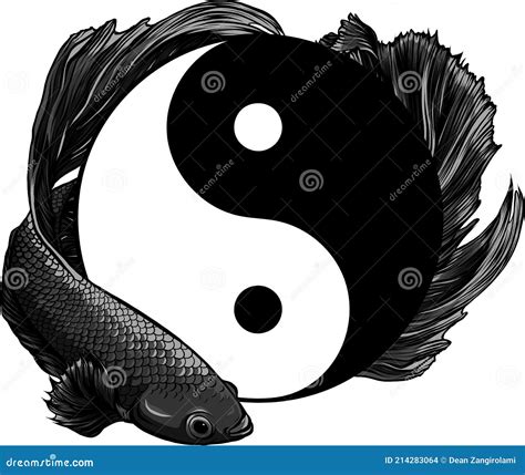 Design Of Yin Yang Betta Splendens Fish Vector Illustration Art Stock