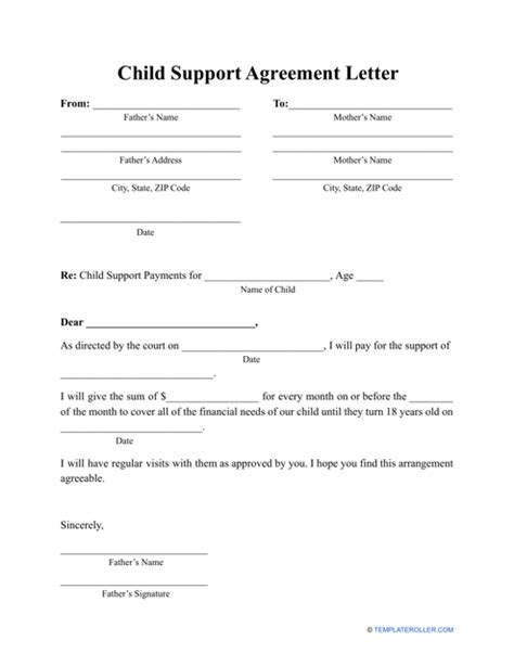 Child Support Agreement Letter Template Fill Out Sign Online And