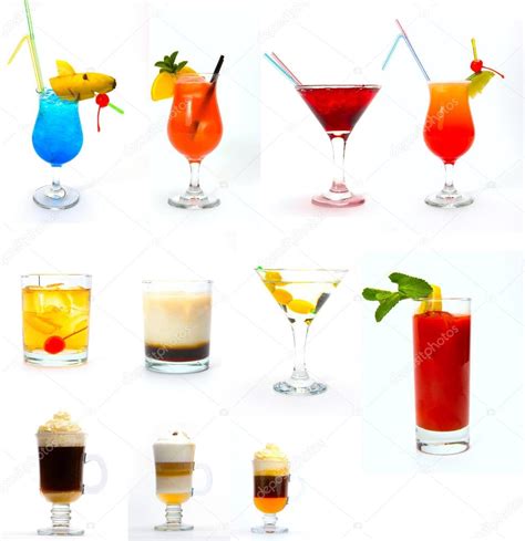 Various Type Of Alcoholic Drinks Isolated On White Stock Photo By