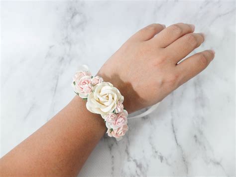 Wedding Flower Wrist Corsage Ivory Blush Floral Bracelet