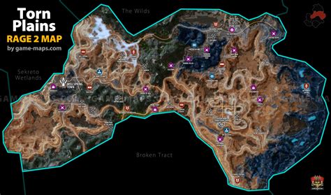 Sekreto wetlands, the wilds, broken tract, torn plains, twisting canyons, and dune sea regions. Torn Plains Rage 2 Map | game-maps.com