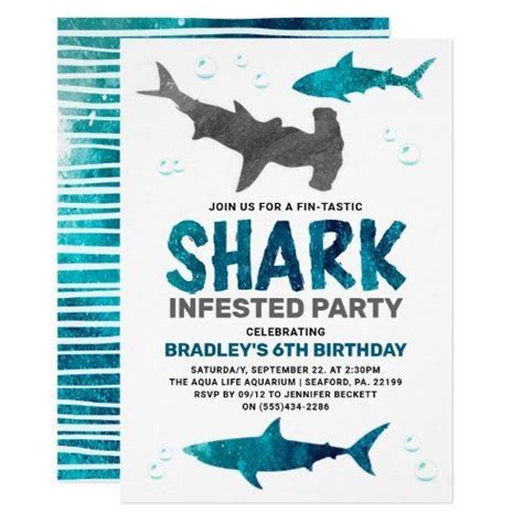 Shark Infested Any Age Birthday Party Invitation Shark Theme Birthday