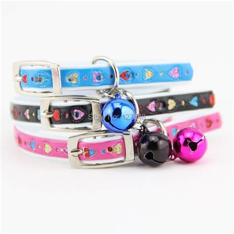 Adjustable Cute Leather Dog Cat Collars With Bell Sweet Heart Puppy Dog