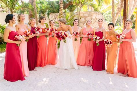 Sunset Ombre Bridesmaids Dresses For Beach Wedding In Tulum Photos By