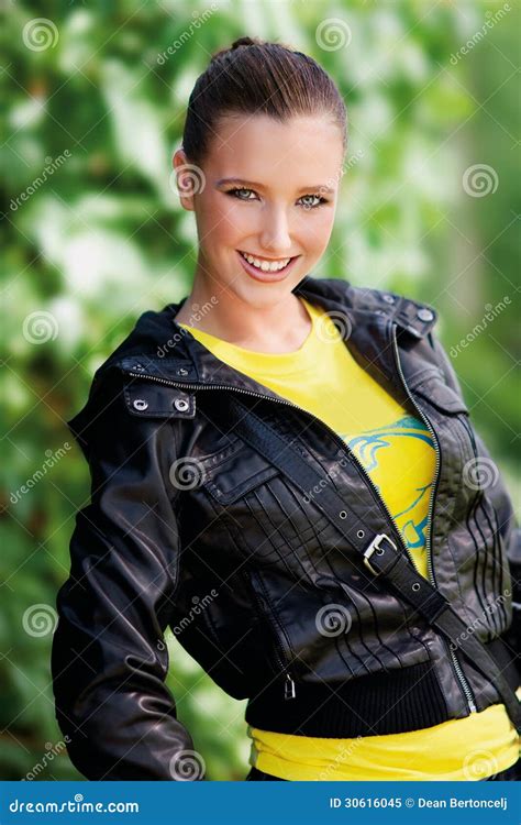 Teen Girl In Leather Jacket Stock Image Image Of Beautiful Female