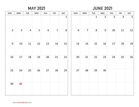 Month May June 2021 Calendar Free Printable Calendar Monthly