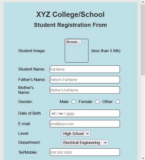 Online Student Registration Form Template With Html Code School College