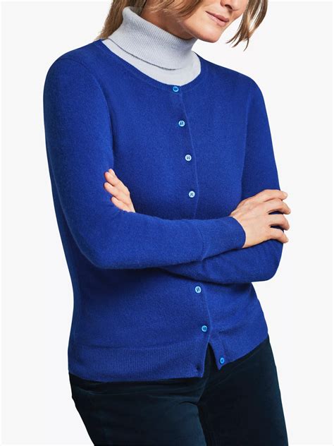 Pure Collection Cashmere Crew Neck Cardigan Royal Blue At John Lewis