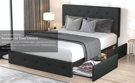 Allewie queen platform bed frame with 4 drawers storage and headboard, square stitched button tufted upholstered mattress foundation with wood slat support, no box spring needed, light grey. Amazon.com: Allewie Queen Platform Bed Frame with 4 ...