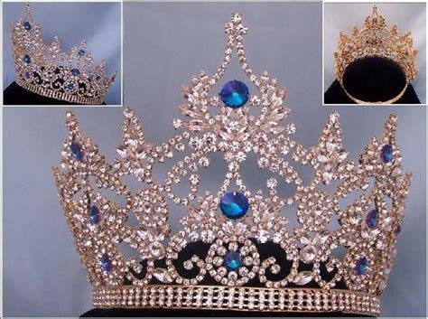 Continental Blue Sapphire Rhinestone Crown Tiara Rhinestone Crown