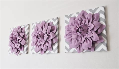 Items Similar To Wall Art Set Of Three Lilac Dahlia On Gray And White