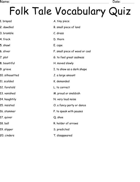 Folk Tale Vocabulary Quiz Worksheet Wordmint