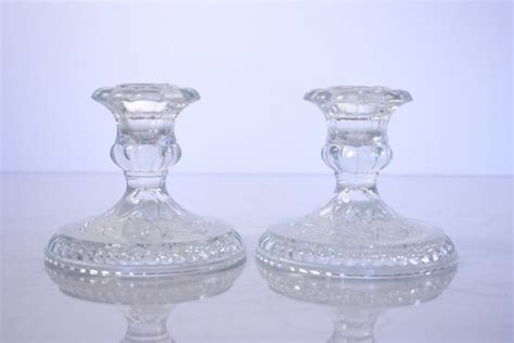 Pair Of Vintage Pressed Glass Candlesticks Candle By Revendeur