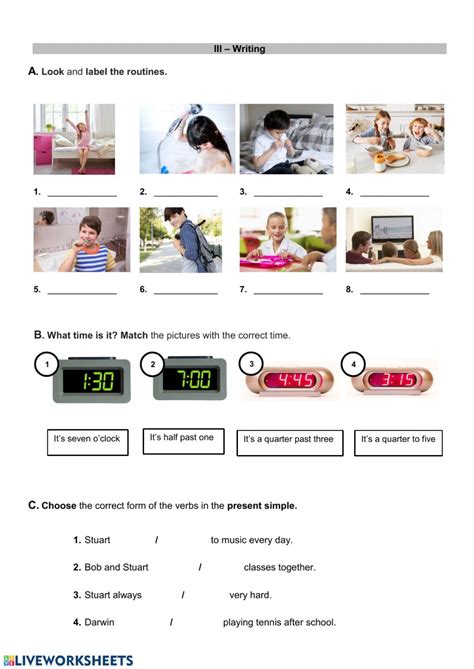 Daily Routine Test Interactive Worksheet