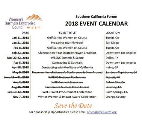 Ca 2018 Event Schedule Wbec West Events