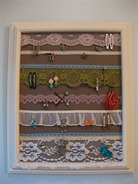 And you personalize it to fit as many earrings as you have and be able to add the hoop earrings at the bottom. H is for Handmade: Lace Earring Holder - Tutorial