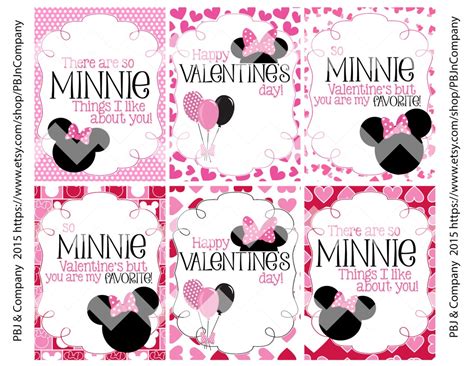 Minnie Mouse Printable Valentines Day Cards Digital File Etsy