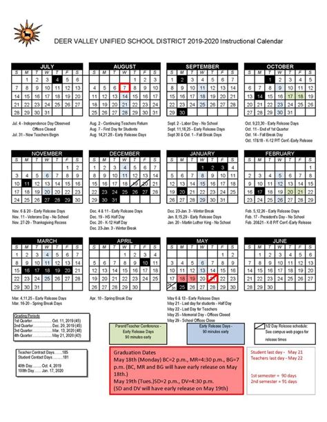 Deer Valley Unified School District Calendar Calendar Personal