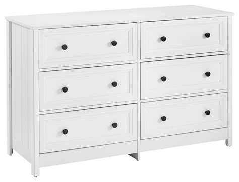 Classic 6 Drawer Groove Dresser White Transitional Dressers By