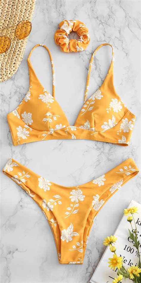 New Yellow Flower Bikini Set With Hairband Swimsuit Bikinis Swimsuits Flower Bikini