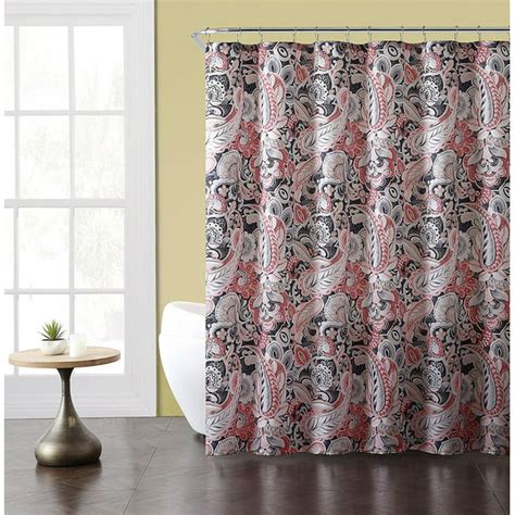 Paisley Print Fabric Shower Curtain Coral Taupe Gray White 72 X 72