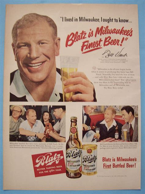 Vintage Ad 1950 Blatz Beer With Bill Veeck