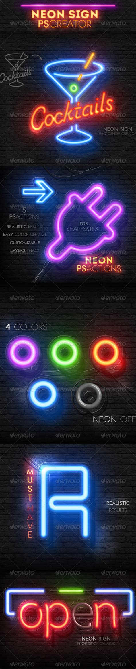 Neon Light Sign Photoshop Actions By Psddude Graphicriver