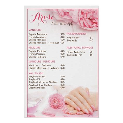 Beauty Nail Salon Price List Poster Nail Salon Prices