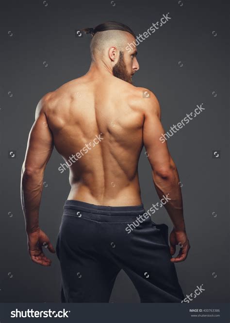 Muscular Mans Back On A Grey Background Male Pose Reference Human