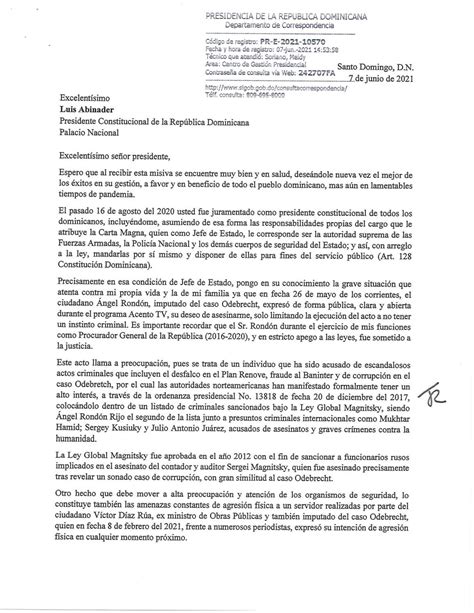 Carta Dirigida Al Sr Luis Abinader Presidente De La Rep Blica By