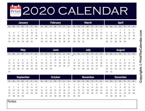 Yearly 2020 Calendar With Marked Federal Holidays Calendar