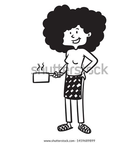 Cartoon Drawing Woman Black Curly Hair Stock Vector Royalty Free
