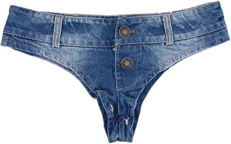Hghot Womens Low Rise Mini Denim Shorts Denim Thong Cheeky Jeans Shorts Color Blue Size Xl
