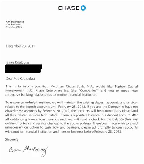 application letter  closing bank account south florida