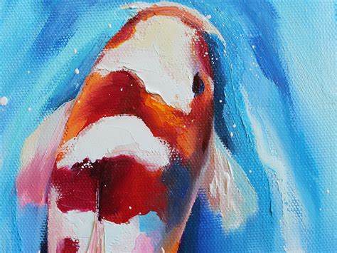 Koi Fish Oil Painting On Canvas Carp Original Art 20 20 Inch Etsy