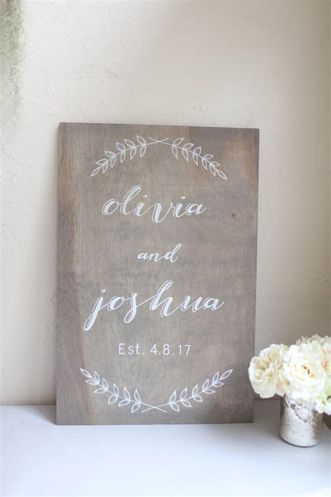 Hand Painted Custom Designed Wedding Sign On Gray Wash Stained Plywood