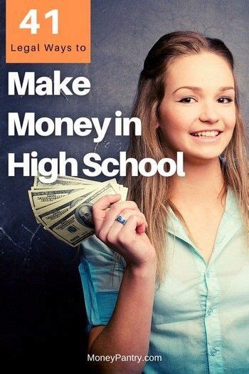 A Woman Holding Money In Her Hand With The Words Make Money In High School