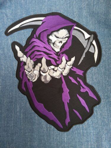 Large Purple Grim Reaper Back Patch Embroidered Iron On Sew Death Biker